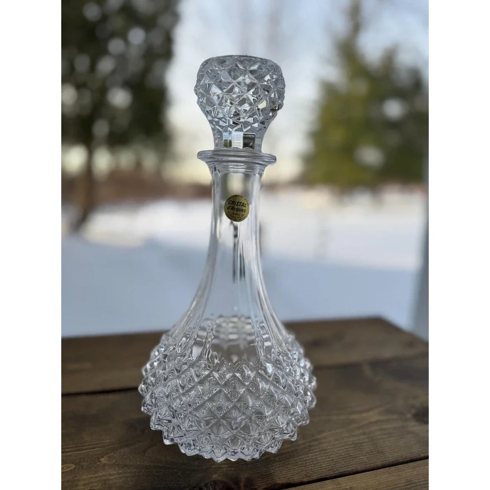 VTG Cristal d'Arques France Lead Crystal Diamond Cut Decanter 24% PbO Excellent